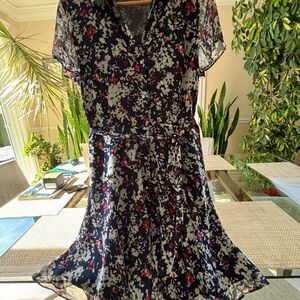 RW&CO. Navy and Pink Floral Midi Dress